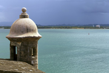 Watch tower in El Morro castle at old San Juan, Puerto Rico.