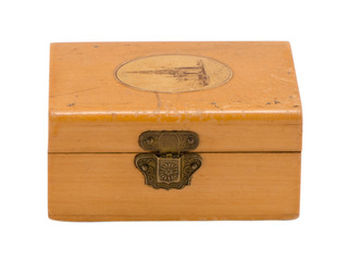 wooden closed retro jewelry box isolated on white