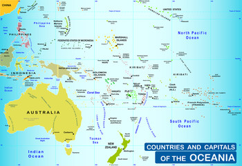Countries and capitals of the Oceania - obrazy, fototapety, plakaty