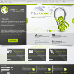 Green eco website template with lightbulb 