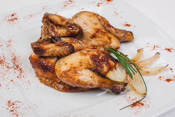 chicken legs with asparagus and ketchup