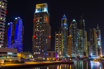 Fototapeta na wymiar Nightlife in Dubai Marina. UAE. November 14, 2012