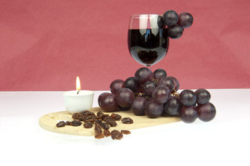 Red wine arrangement in red and white background