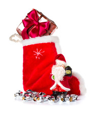 Red Christmas stocking and Santa Claus, holiday ornament