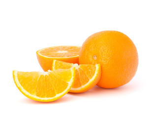 Sliced orange fruit segments  isolated on white background
