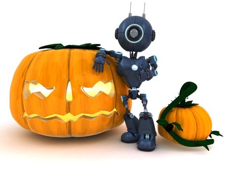 Android with holiday jack-o-lantern