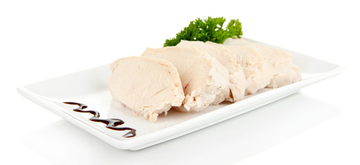 Boiled chicken meat, isolated on white