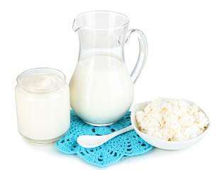 Fresh dairy products isolated on white