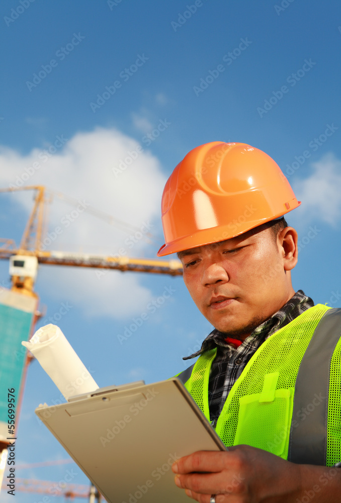 Canvas Prints construction worker and crane