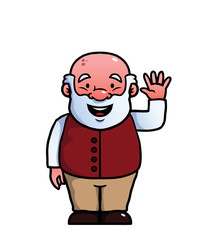 Old man waving happily at the camera