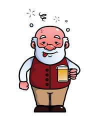 Old man holding a beer while being drunk.