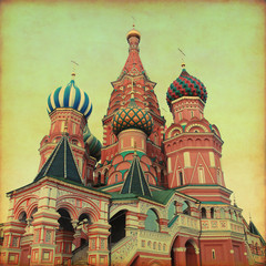 Fototapeta na wymiar Old style photo of Saint Basil's Cathedral, Red Square, Moscow,