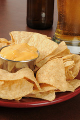 Nachos and beer closeup