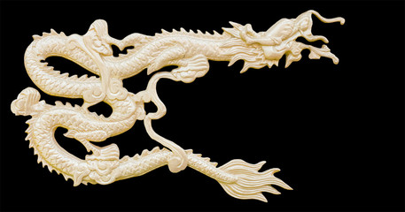 Golden Chinese Dragon carve isolate white background with clippi