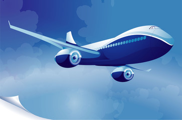 Blue airplane. Vector template.
