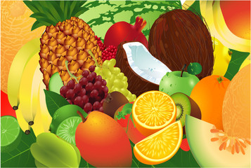Ripe fruits. Vector background.