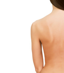 Naked female back, white background, copyspace