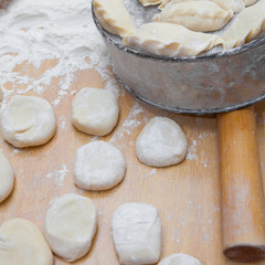 close-up of raw vareniks, traditional ukrainian food