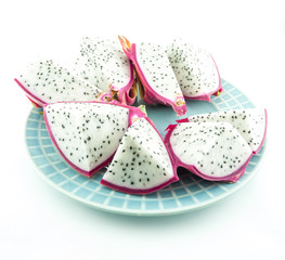 Pitaya - dragon fruit - pitahaya chunks on white background