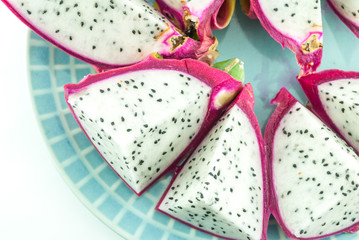 Dragon fruit close up on white background