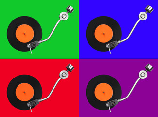 Four abstract  colorful record players