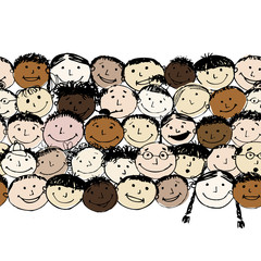 Obraz premium Crowd of funny peoples, seamless background for your design