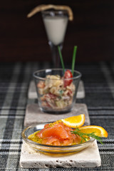 Vorspeisen-Buffet, Kartoffelsalat, Graved Lachs, Selleriesuppe