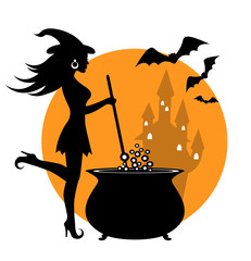 beautiful witch and cauldron