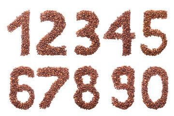 numbers from coffee beans isolated on white