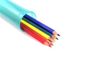 colored pencils in a tube isolated