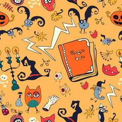 Hand drawn seamless retro pattern with monsters