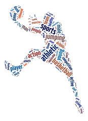 Words illustration of basketball player over white background