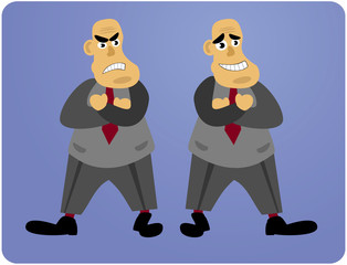 angry and happy businessmen with folded arms