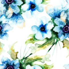 Seamless wallpaper with Summer blue flowers - 55717745