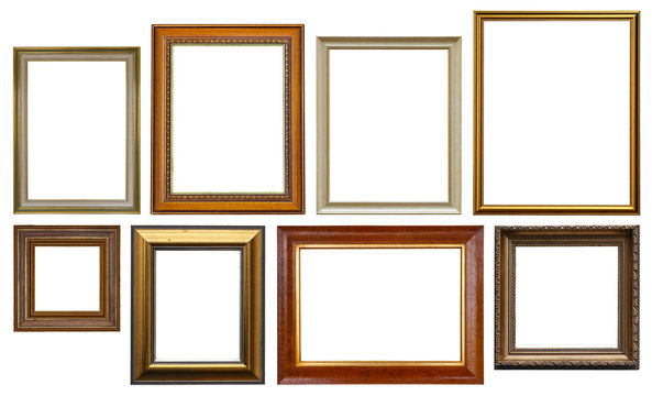 Group of Wooden Picture Frames Isolated On White