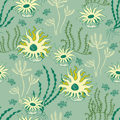 Sea background, marine vector seamless