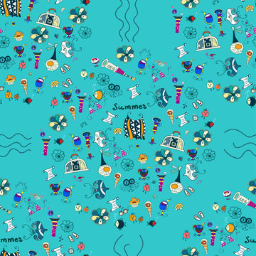 Summer seamless pattern. Icon. Rest in characters.