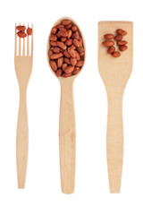 Wooden spoon,fork, shovel with peanut