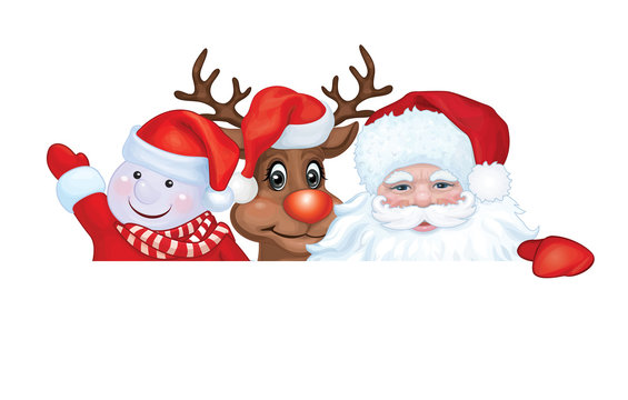 Vector Santa Claus, Rudolph and snowman.