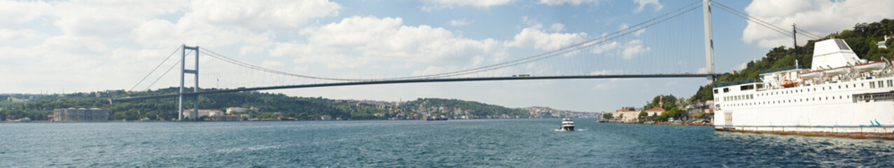 Large suspension bridge over a river