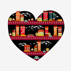 City love - heart shape with many icons