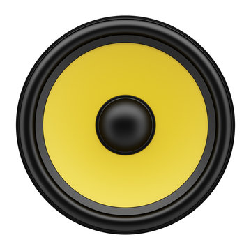yellow loudspeaker isolated on white background