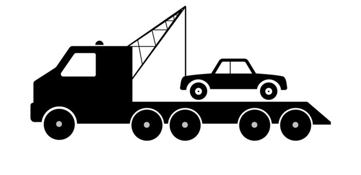Voiture dans un camion de d&eacute;pannage	