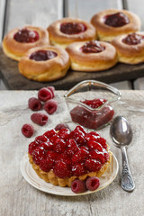 Raspberry tart. Selective focus