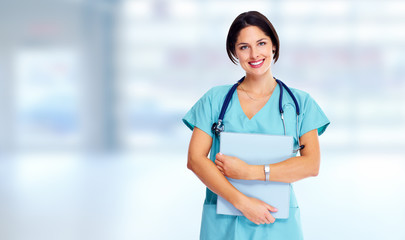 Smiling medical doctor woman.
