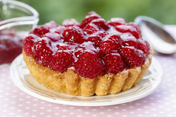 Raspberry tart. Selective focus
