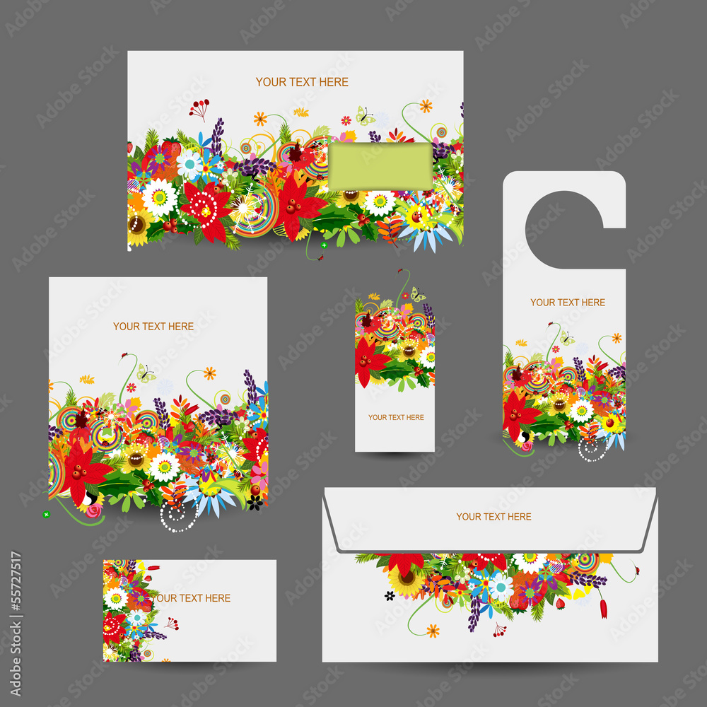 Sticker corporate business style design: envelope, cards, label