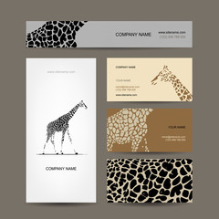 Business cards collection, giraffe pattern - obrazy, fototapety, plakaty