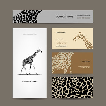 Business cards collection, giraffe pattern