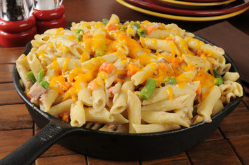 Tuna Casserole in a cast iron skillet